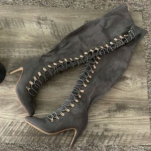 Over the knee high heel boots